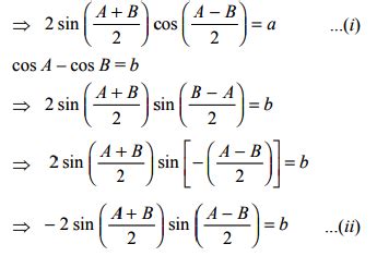 If sinA + sinB = a, cosA – cosB = b, then the value of cos (A – B) is ...