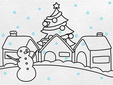 How to Draw a Winter Village - HelloArtsy