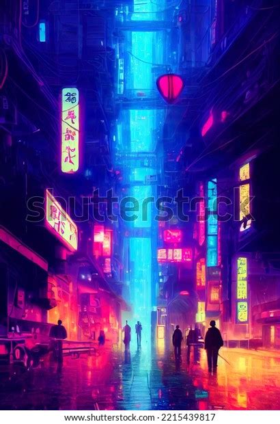 Cyberpunk Neon City Night Futuristic City Stock Illustration 2215439817 ...