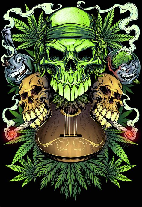 Marijuana Skulls Full Color Digital Art by Flyland Designs - Pixels