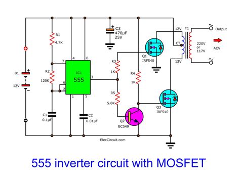 IC 555 inverter circuit using mosfet