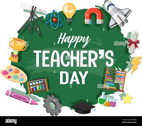 Happy Teacher's Day banner with school stuffs illustration Stock Vector ...