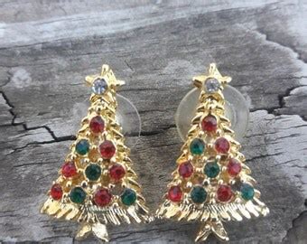 Christmas Tree Earrings Christmas Earrings Gold Earrings