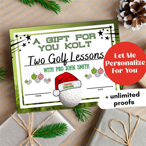 Golf Gift Certificate Holiday Design Printable Christmas Gift - Etsy ...