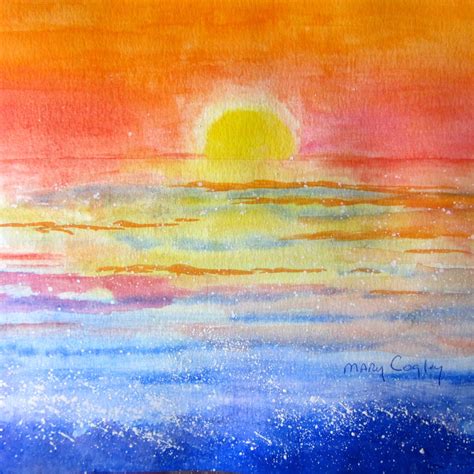 Golden Sunrise Watercolor Painting PRINT by Mary by MaryCogley