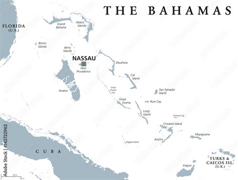 The Bahamas political map with capital Nassau. Commonwealth and ...