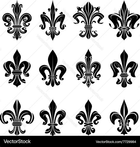 Black medieval royal fleur-de-lis symbols Vector Image