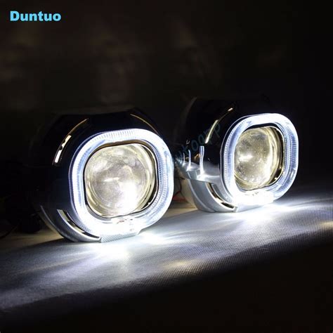 LED Car Headlights Angel Eyes Auto Lens headlight DRL Hi/Lo Beam Lamp ...