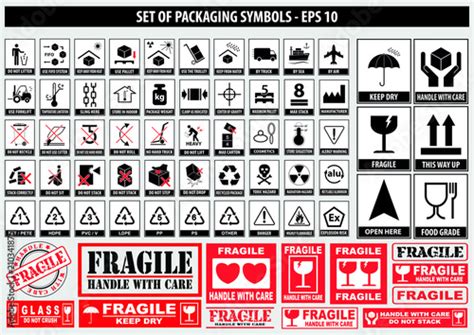 Set Of Packaging Symbols (this side up, handle with care, fragile, keep ...