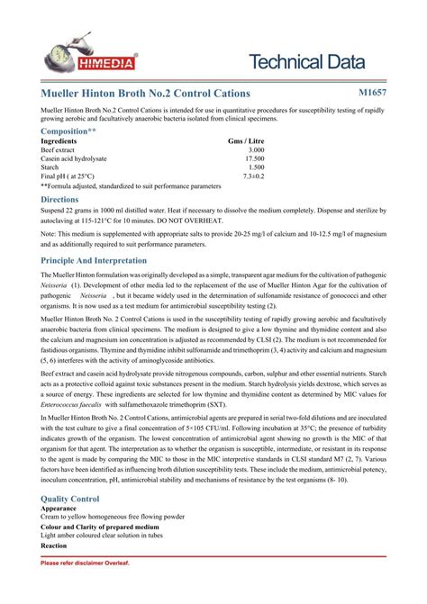 Mueller Hinton Broth No.2 Control Cations - HiMedia Laboratories