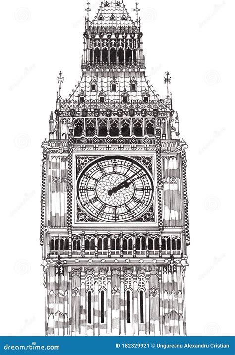 Sharpie Drawing of Big Ben Tower on White Isolated Background Stock ...