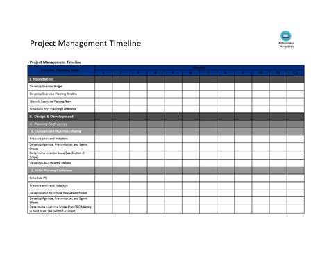 Kostenloses Project Management Timeline Word