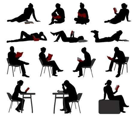 silhouettes of people reading books - vector | Silhouette people ...