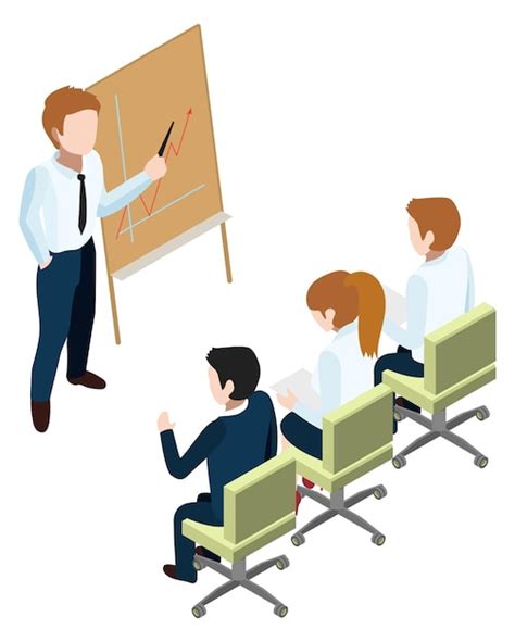 Premium Vector | Business seminar isometric scene Man showing presentation