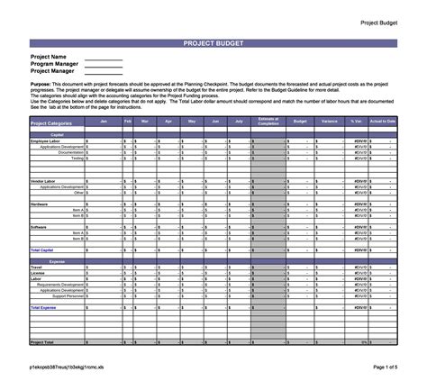 Home Project Budget Template