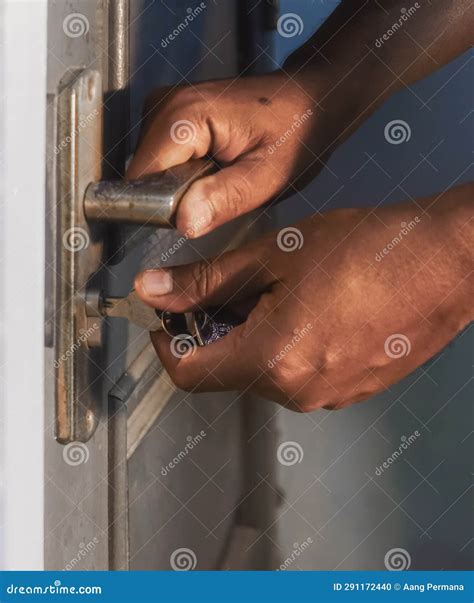 Hand Opening the Metal Door Lock Stock Photo - Image of wood, organ ...