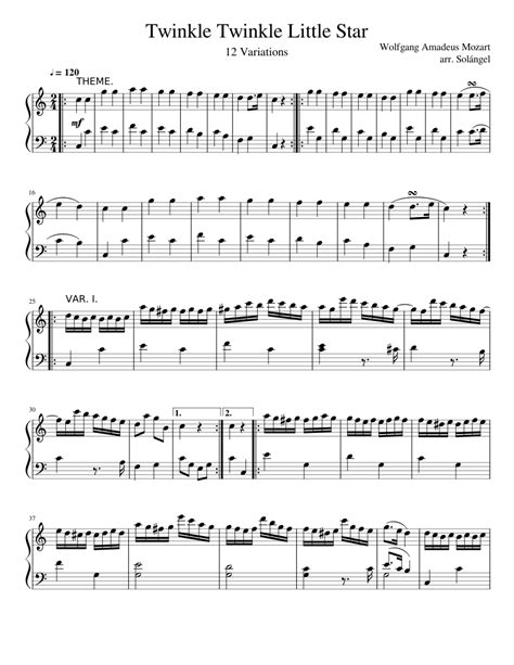 12 Variations of Twinkle Twinkle Little Star sheet music download free ...