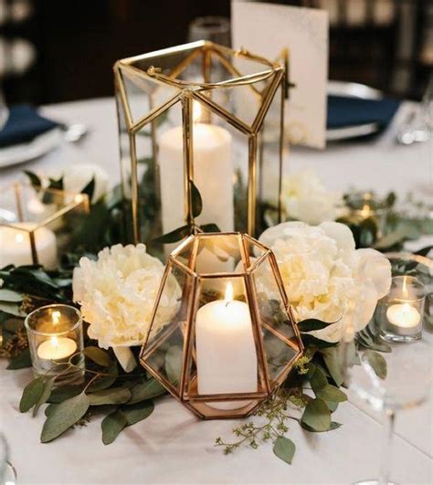 Set of 2 Gold Geometric Terrarium Tealight Candle Holders for Wedding ...