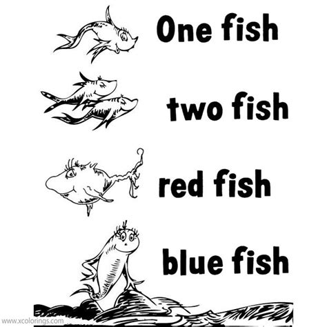 One Fish Two Fish Red Fish Blue Fish Coloring Pages Activity Sheets ...