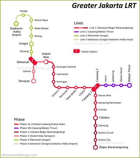 Jakarta LRT Map - Jakarta Light Rail Transit Map - Ontheworldmap.com