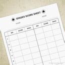 Spades Score Sheet Printable Form