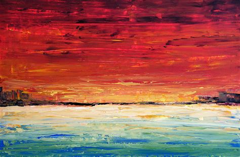 Abstract seascape ... Red Meets Sea Painting by Amy Giacomelli