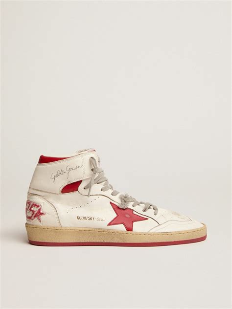 Sky-Star sneakers in white nappa leather with red leather star and heel ...