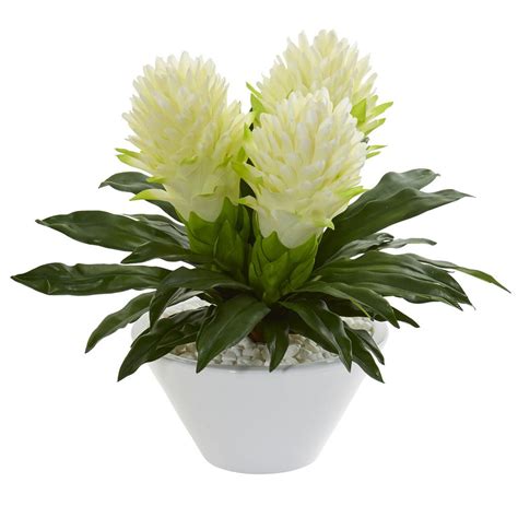 Nearly Natural Indoor 17 Ginger Artificial Plant in White Vase-8535-WH ...