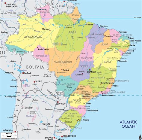 Large political and administrative map of Brazil with major cities ...