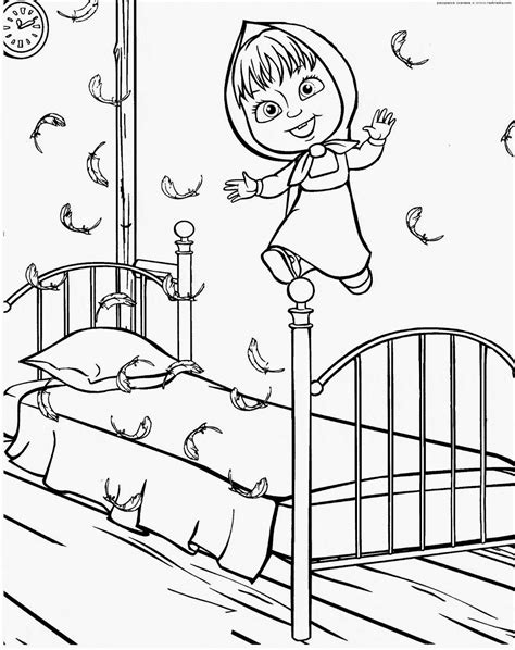 Masha Jumping on The Bed | Masha Coloring Pages