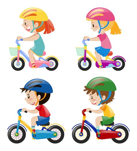 Four kids riding bicycle on white background 370230 Vector Art at Vecteezy