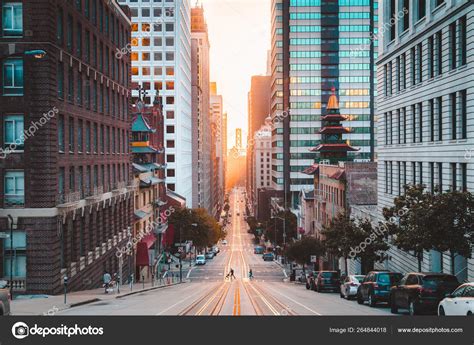 Downtown San Francisco with California Street at sunrise, California ...