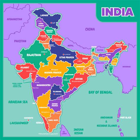 Colorful India Map With Outlines 21598636 Vector Art at Vecteezy