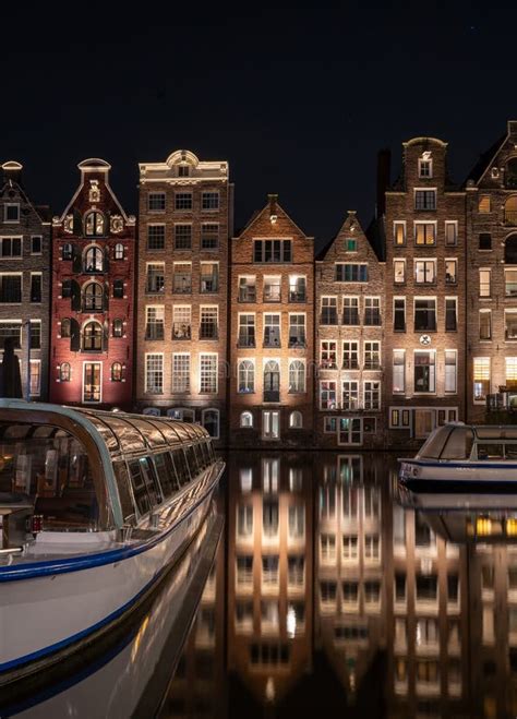 Dancing Houses Damrak Amsterdam during the Night Netherlands Holland ...