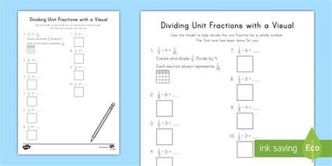 Dividing Unit Fractions with Visuals Worksheet / Worksheet