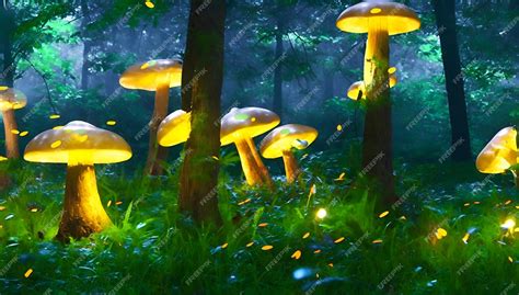 Premium Photo | Magical glowing mushrooms in the forest