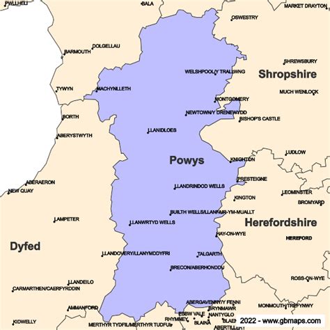 Powys County Boundaries Map