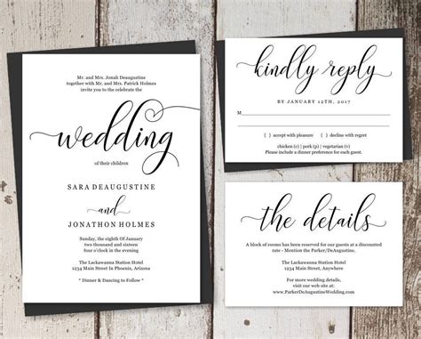 Traditional Wedding Invitation Template Printable Set - Formal Wording ...