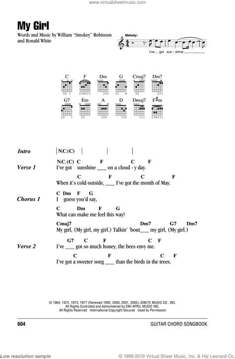 My Girl sheet music for guitar (chords) (PDF) v2