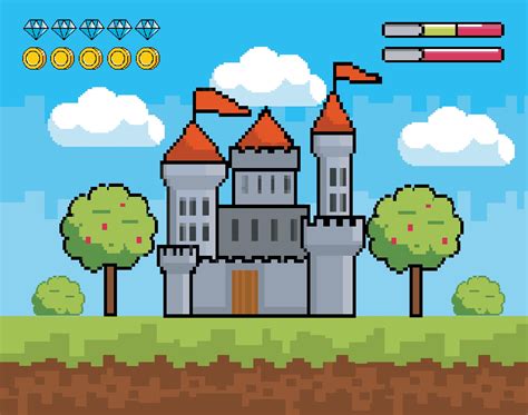 videojuego, escena de castillo de pixel art 1270336 Vector en Vecteezy