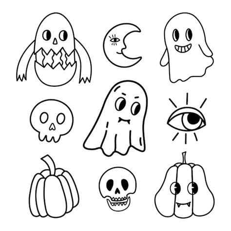 Premium Vector | Vector set of trippy halloween doodle elements funny ...