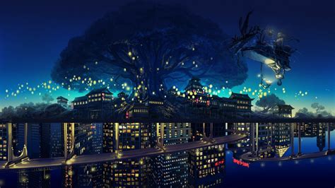 Anime City Background Night