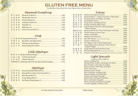 Gluten Free Menu – Cafe Evergreen