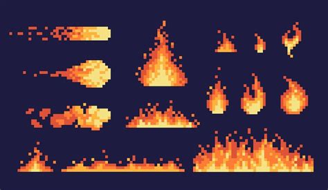 Feuer- und flammen-pixel-art-icon-set flare funkelt zündungs-logo ...