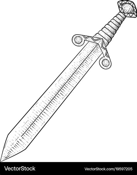 Medieval sword hand drawn sketch Royalty Free Vector Image