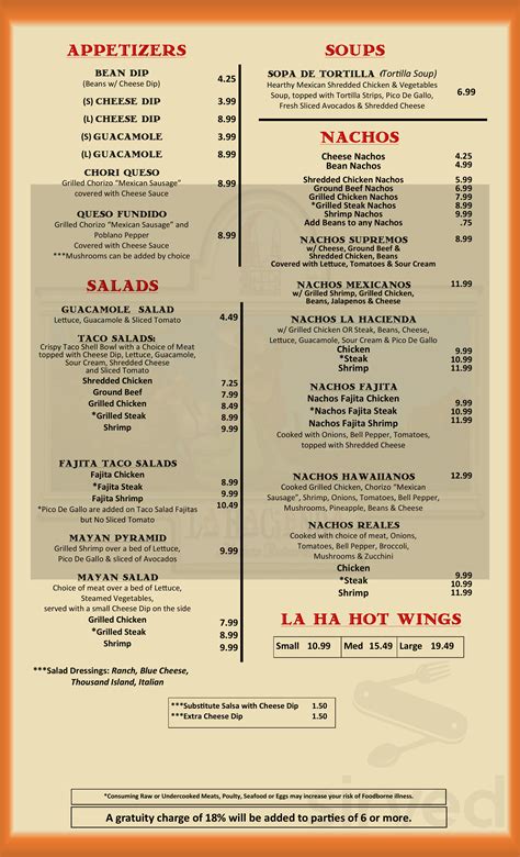 La Hacienda Mexican Restaurant menu in Florence, Alabama, USA