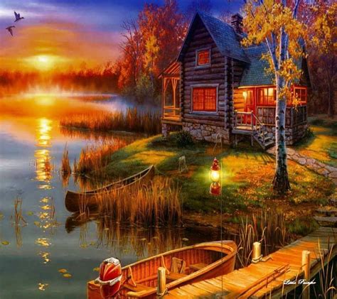 Cabin on the Lake ~ Thomas Kinkade … | ภาพวาด, ศิลปะ, คริสต์มาส