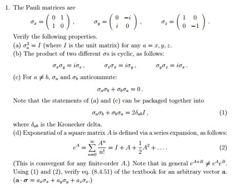 Solved 1. The Pauli matrices are Verify the following | Chegg.com