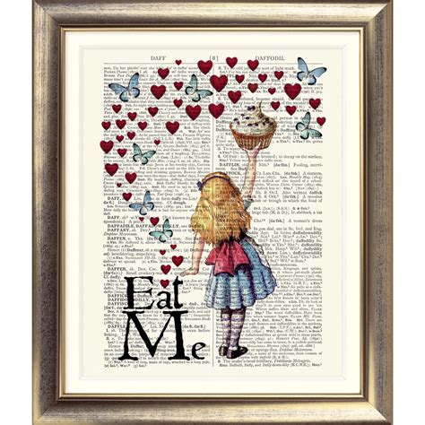 ART PRINT ON ORIGINAL ANTIQUE DICTIONARY BOOK PAGE Alice in Wonderland ...