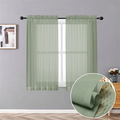 OVZME Sheer Curtains, 2 Panels, 40Wx54L inches, Rod Pocket, Sage Green ...